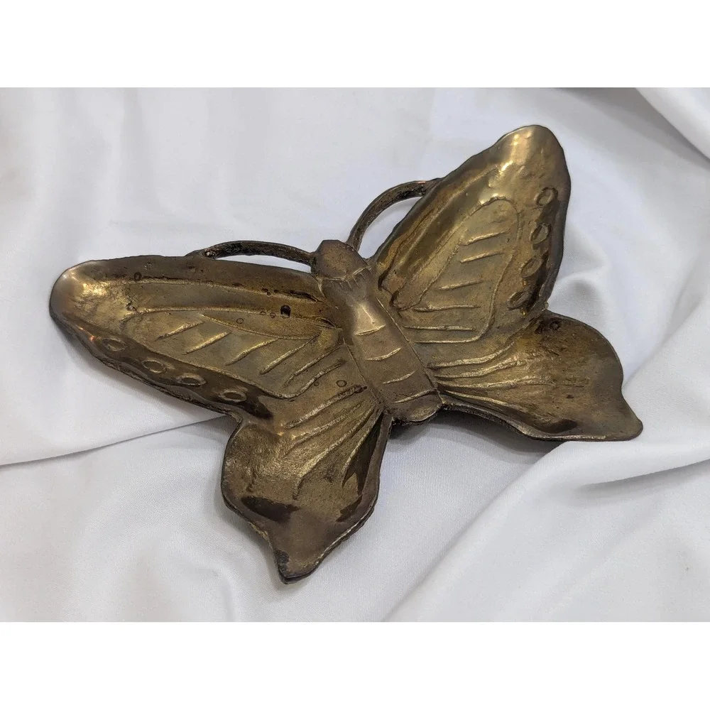 Vintage Brass Butterfly Trinket Dish Boho Cottage Garden Decor by Enesco